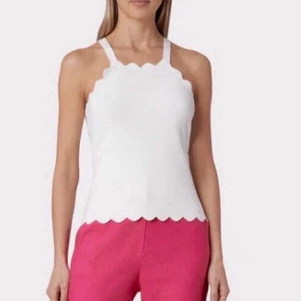 Scalloped White Tank Top Milly Women’s Hem Neck Size Xl Top Blouse Shirt